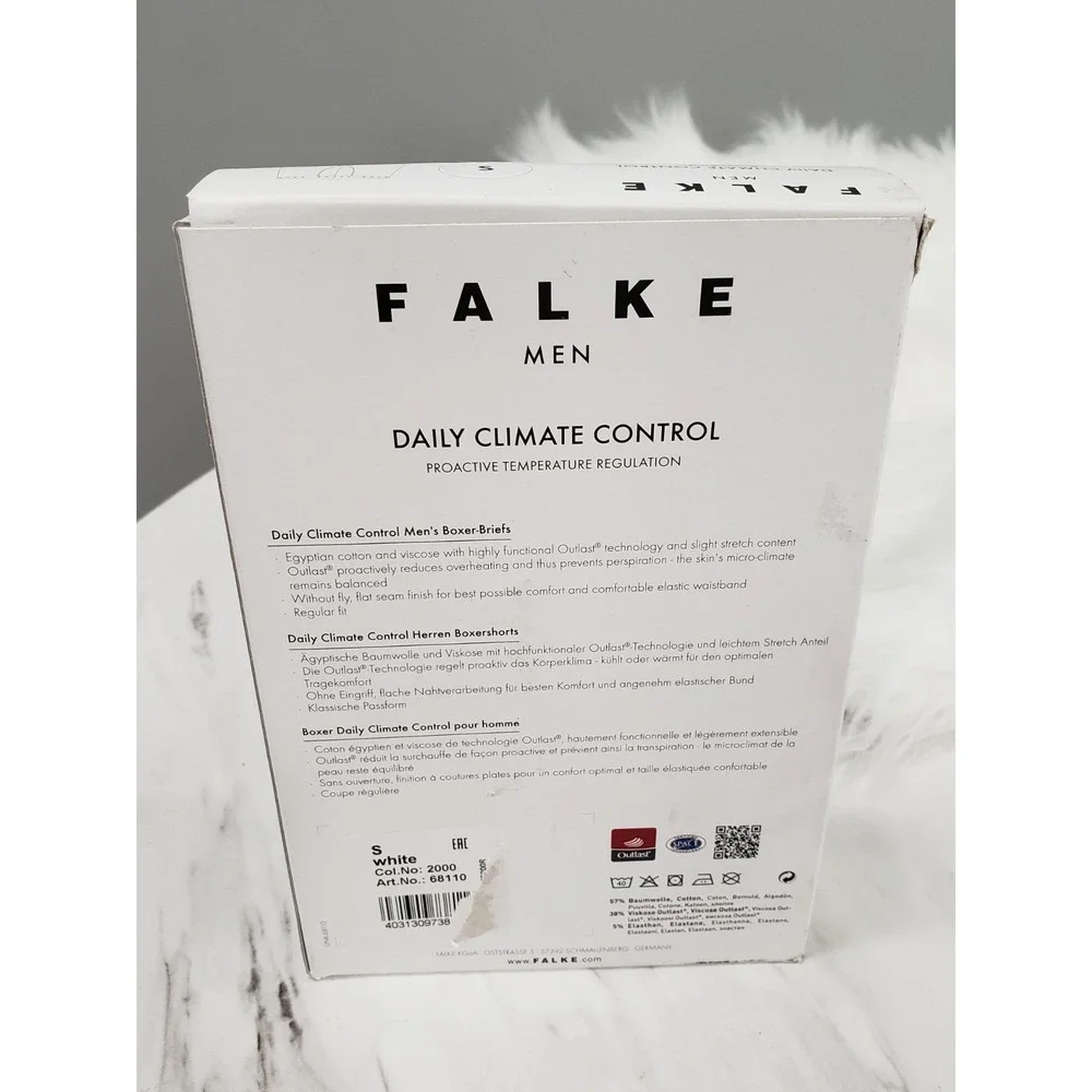 NEW DAMAGED BOX Falke 68110 Outlast Daily Climate Control Boxer Brief WHITE